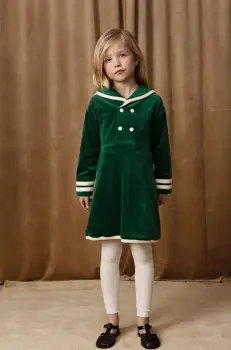 Mini Rodini rochie din bumbac pentru copii Sailor culoarea verde, mini, evazati, 2515010975 imagine