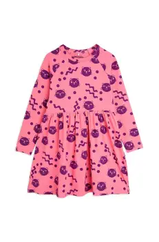 Mini Rodini rochie din bumbac pentru copii Squiggly cats culoarea roz, mini, evazati, 2515010628 imagine