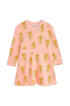 Mini Rodini rochie din bumbac pentru copii Winter flowers culoarea roz, mini, evazati, 2475012028 imagine