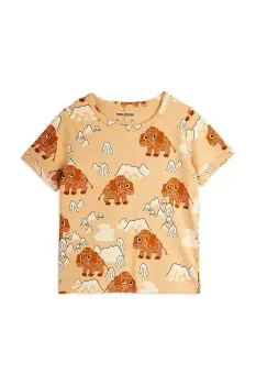 Mini Rodini tricou copii Mammoths culoarea bej, cu model, 25720103 imagine