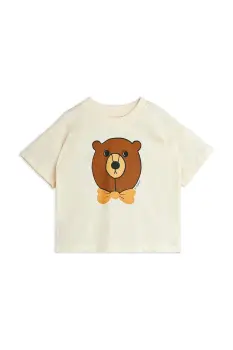 Mini Rodini tricou de bumbac pentru copii Bear culoarea bej, cu imprimeu, 25720107 imagine