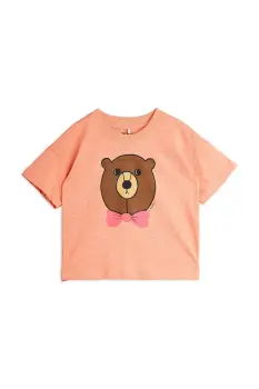 Mini Rodini tricou de bumbac pentru copii Bear culoarea portocaliu, cu imprimeu, 25720107 imagine