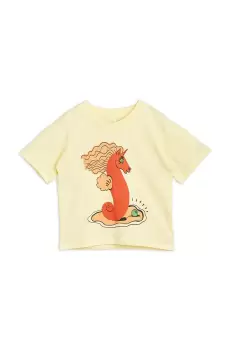 Mini Rodini tricou de bumbac pentru copii culoarea galben, cu imprimeu imagine