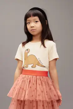 Mini Rodini tricou de bumbac pentru copii Dino culoarea bej, cu imprimeu, 25720132 imagine