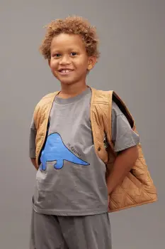 Mini Rodini tricou de bumbac pentru copii Dino culoarea gri, cu imprimeu, 25720131 imagine