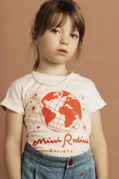 Mini Rodini tricou de bumbac pentru copii Mini Rodini society culoarea bej, cu imprimeu, 2562011811 imagine