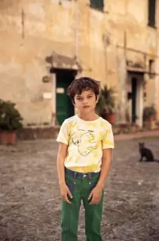 Mini Rodini tricou de bumbac pentru copii Mini Rodini x Wrangler culoarea galben, modelator imagine