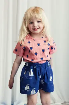 Mini Rodini tricou de bumbac pentru copii Outlined hearts culoarea roz, 2522013128 imagine