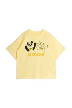 Mini Rodini tricou de bumbac pentru copii Panda & cat culoarea galben, cu imprimeu, 25720137 imagine
