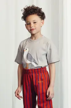 Mini Rodini tricou de bumbac pentru copii Seagull culoarea gri, cu imprimeu, 2522013797 imagine