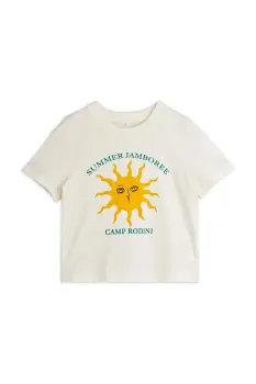 Mini Rodini tricou de bumbac pentru copii Sun culoarea bej, cu imprimeu, 2562011011 imagine