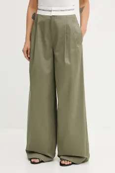 Miss Sixty pantaloni de bumbac culoarea verde, lat, high waist, 6S3PJ57900 imagine