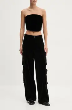 Miss Sixty pantaloni de catifea culoarea negru, lat, high waist, 6L3PJ5790000 imagine