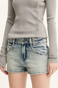 Miss Sixty pantaloni scurti din bumbac femei, uni, high waist, 6S1JJ47100 imagine