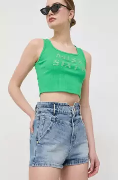 Miss Sixty pantaloni scurti din bumbac neted, high waist imagine