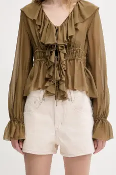 Miss Sixty pantaloni scurti din denim culoarea bej, uni, high waist, 6S2JJ3330T imagine