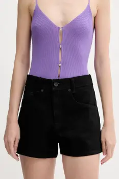 Miss Sixty pantaloni scurti din denim culoarea negru, uni, high waist, 6S2JJ3310T imagine