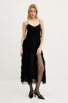 Miss Sixty rochie din amestec de matase culoarea negru, midi, evazati, 6S1DJ24100 imagine