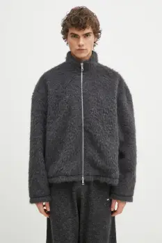 MKI MIYUKI ZOKU geaca Faux Alpaca Track Jacket culoarea gri, de tranzitie, oversize, FAUX.ALPACA.TRACK.CH imagine