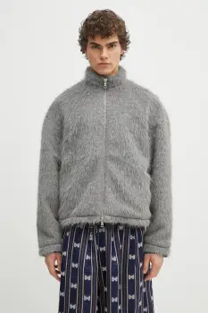 MKI MIYUKI ZOKU geaca Faux Alpaca Track Jacket culoarea gri, de tranzitie, oversize, FAUX.ALPACA.TRACK.JACK. imagine