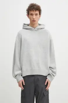 MKI MIYUKI ZOKU pulover din amestec de lana Mohair Blend Knit Hoody barbati, culoarea gri, calduros, MOHAIR.BLEND.KNIT.HOODY imagine
