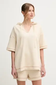 MM hanorac din amestec de in femei, culoarea bej, cu gluga, melanj, 2516921018600 imagine