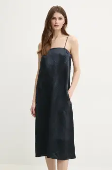 MM rochie culoarea albastru marin, midi, evazati, 2516221017600 imagine