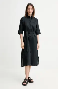 MM rochie din in culoarea negru, midi, drept, 2516221028600 imagine