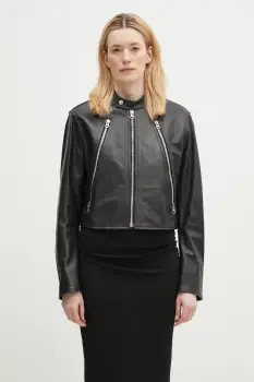 MM6 Maison Margiela geaca de piele culoarea negru, de tranzitie, oversize, S52AM0317 imagine