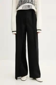 MM6 Maison Margiela pantaloni de lana femei, culoarea negru, lat, high waist, S52KA0518 imagine
