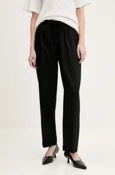 MM6 Maison Margiela pantaloni din lana femei, culoarea negru, drept, high waist, S52KA0512.M35153 imagine