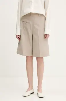 MM6 Maison Margiela pantaloni scurti din lana femei, culoarea bej, neted, high waist, S52MU0125 imagine