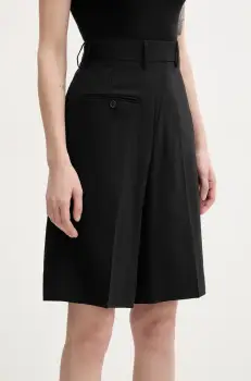 MM6 Maison Margiela pantaloni scurti din lana femei, culoarea negru, neted, high waist, S52MU0125 imagine