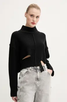 MM6 Maison Margiela pulover de lana femei, culoarea negru, cu guler, S52HA0285.M13044 imagine