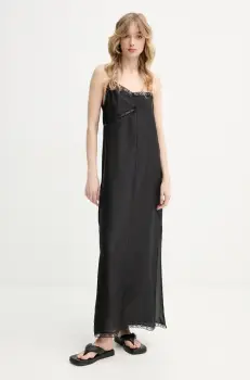 MM6 Maison Margiela rochie de matase culoarea negru, maxi, drept, S52CT0785.M35244 imagine