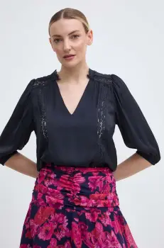 Morgan bluza OUMAGE femei, culoarea albastru marin, neted, OUMAGE imagine