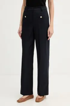 Morgan pantaloni culoarea bleumarin, drept, high waist, PLOUI.F imagine