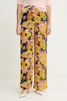 Morgan pantaloni culoarea galben, drept, high waist, PERY.F imagine