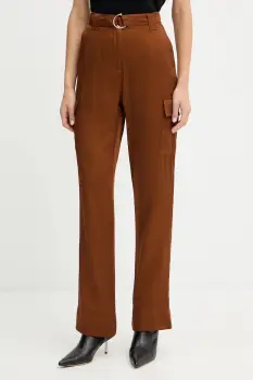 Morgan pantaloni culoarea maro, lat, high waist, PVIRA.F imagine