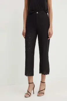 Morgan pantaloni din amestec de in PBROD culoarea negru, drept, high waist, PBROD imagine