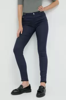 Morgan pantaloni femei, culoarea albastru marin, mulata, high waist imagine