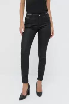Morgan Pantaloni femei, culoarea negru, mulat, medium waist imagine