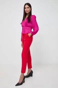 Morgan pantaloni femei, culoarea rosu, mulata, high waist imagine