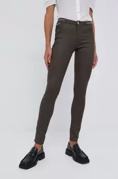 Morgan Pantaloni femei, culoarea verde, mulat, medium waist imagine