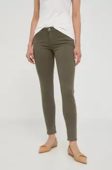Morgan pantaloni femei, culoarea verde, mulata, high waist imagine