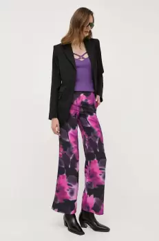 Morgan pantaloni femei, culoarea violet, lat, high waist imagine