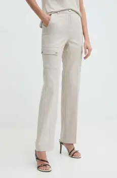Morgan pantaloni PAZZA.F femei, culoarea bej, drept, high waist, PAZZA.F imagine