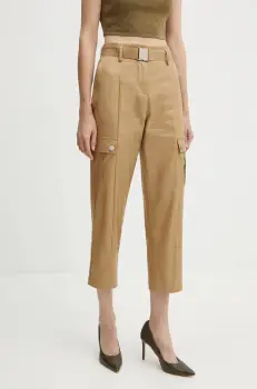 Morgan pantaloni PDUNE femei, culoarea bej, fason cargo, high waist, PDUNE imagine