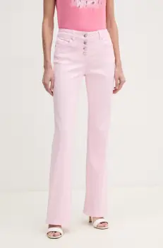 Morgan pantaloni PEMAK femei, culoarea roz, evazati, high waist, PEMAK imagine