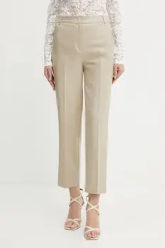 Morgan pantaloni PLUX.F culoarea bej, drept, high waist, PLUX.F imagine